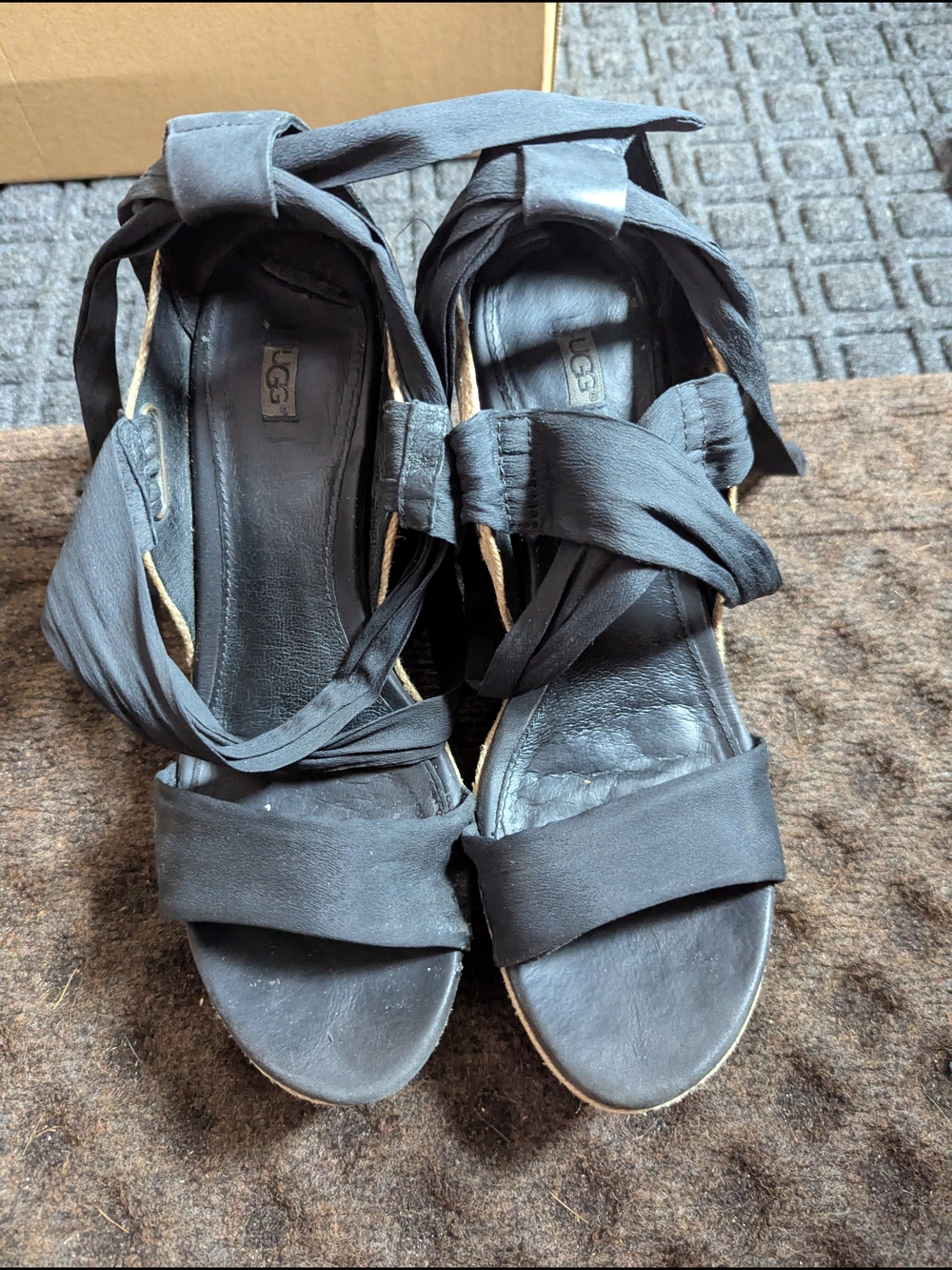 UGG Women's Black Fabric Wrap Wedge Sandals